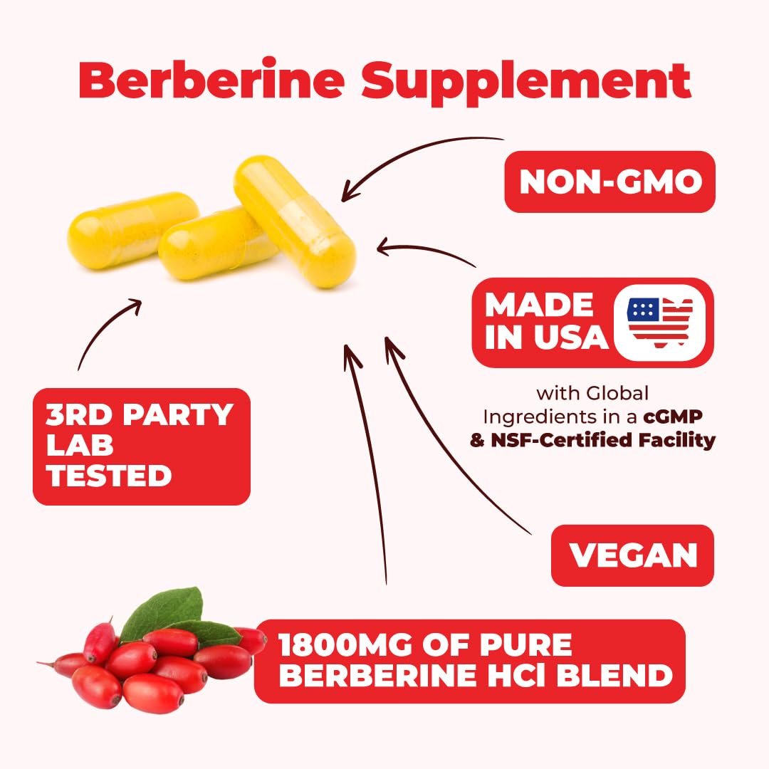 Vimerson Health Berberine Supplement with Third Party Tested Berberine 1800mg - Immune Support Supplement for Cardiovascular, Gastrointestinal Function & Metabolic Aid - Vegan & Non-GMO Vimerson HealthAu supplements
