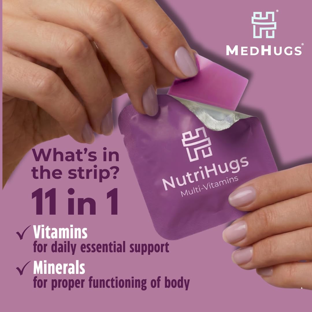 NutriHugs Daily Multivitamin Dissolving Strips - Vitamins A, B-Complex, C, D3 and K2 - 11 Essential Vitamins & Minerals - Vegan, Sugar-Free, Fast-Absorbing Oral Thin Film - Doctor-Founded - 30 Count MedHugsAu supplements