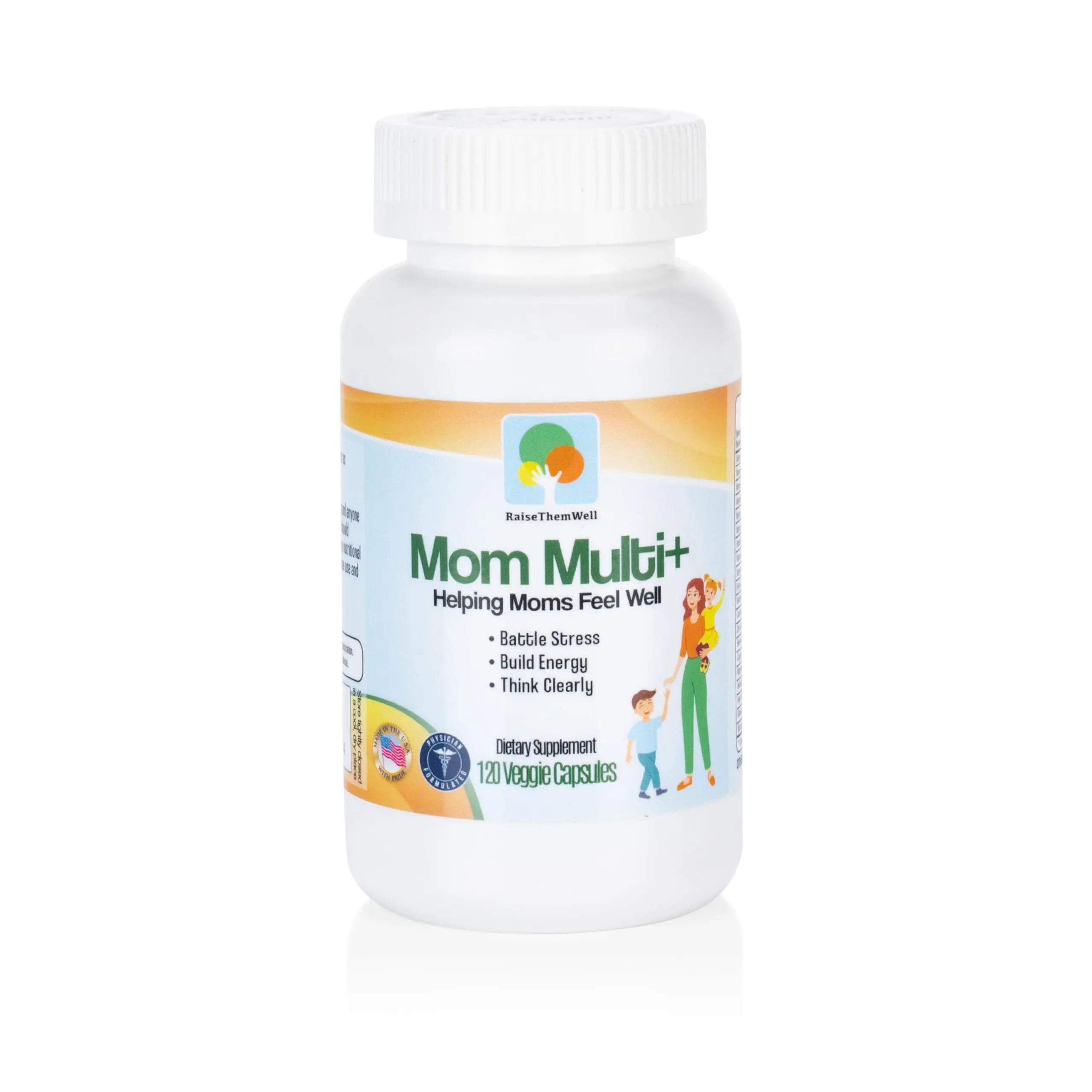 Raise Them Well Mom Multi+ Daily Multivitamin for Women with Active Folate, Adaptogens & Bacopa, Energy, Stress & Cognitive Support, 120 Veggie Capsules Raise Them WellAu supplements
