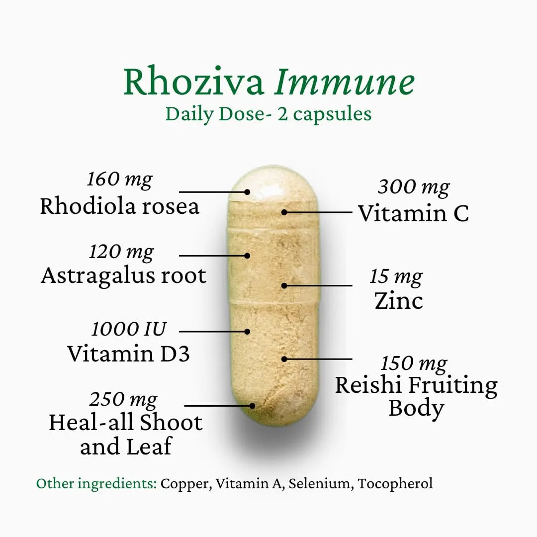 Immune Support, Energy Booster with Vitamin C, D3 and Zinc Supplement, Rhodiola Rosea, Reishi Mushroom Extract, Astragalus, Overall Wellness and Daily Habit - 60 Capsules RhozivaAu supplements