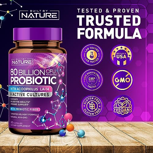80 Billion CFU Probiotic - Daily Digestive Gut Health Supplement for Men & Women Built by NatureUS supplements