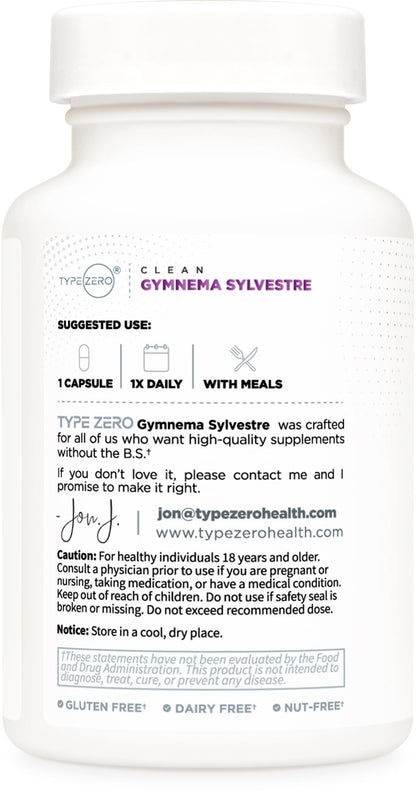 Type Zero Clean Gymnema Sylvestre 3,500mg Equivalent from 175mg of 20:1 Extract Per Serving, 120 Capsules for 120 Servings Per Bottle, Non-GMO. Gluten Free Type ZeroUS supplements