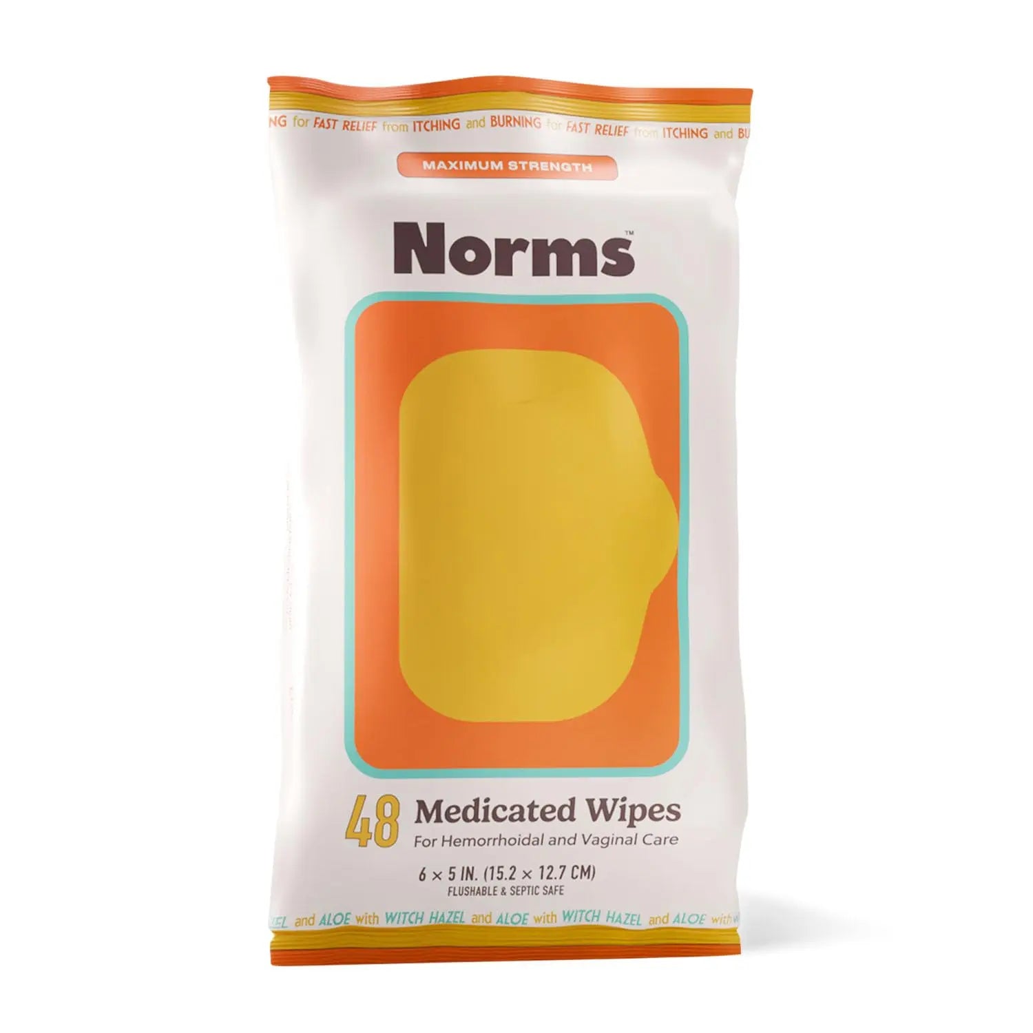 Norms Medicated Hemorrhoid Wipes with Witch Hazel and Aloe, Soothing Flushable Wipes for Itching, Burning & Swelling Relief, Hypoallergenic & Fragrance Free - 48ct (Pack of 1) NormsAu supplements