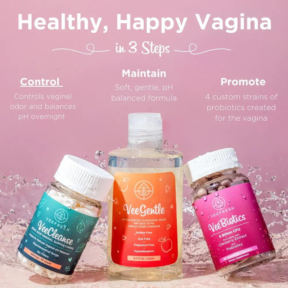 VeeBalance Bundle – Boric Acid Suppositories, Feminine Wash & Cranberry Probiotics for Women – pH Balance & Freshness Support VeeFreshUS supplements