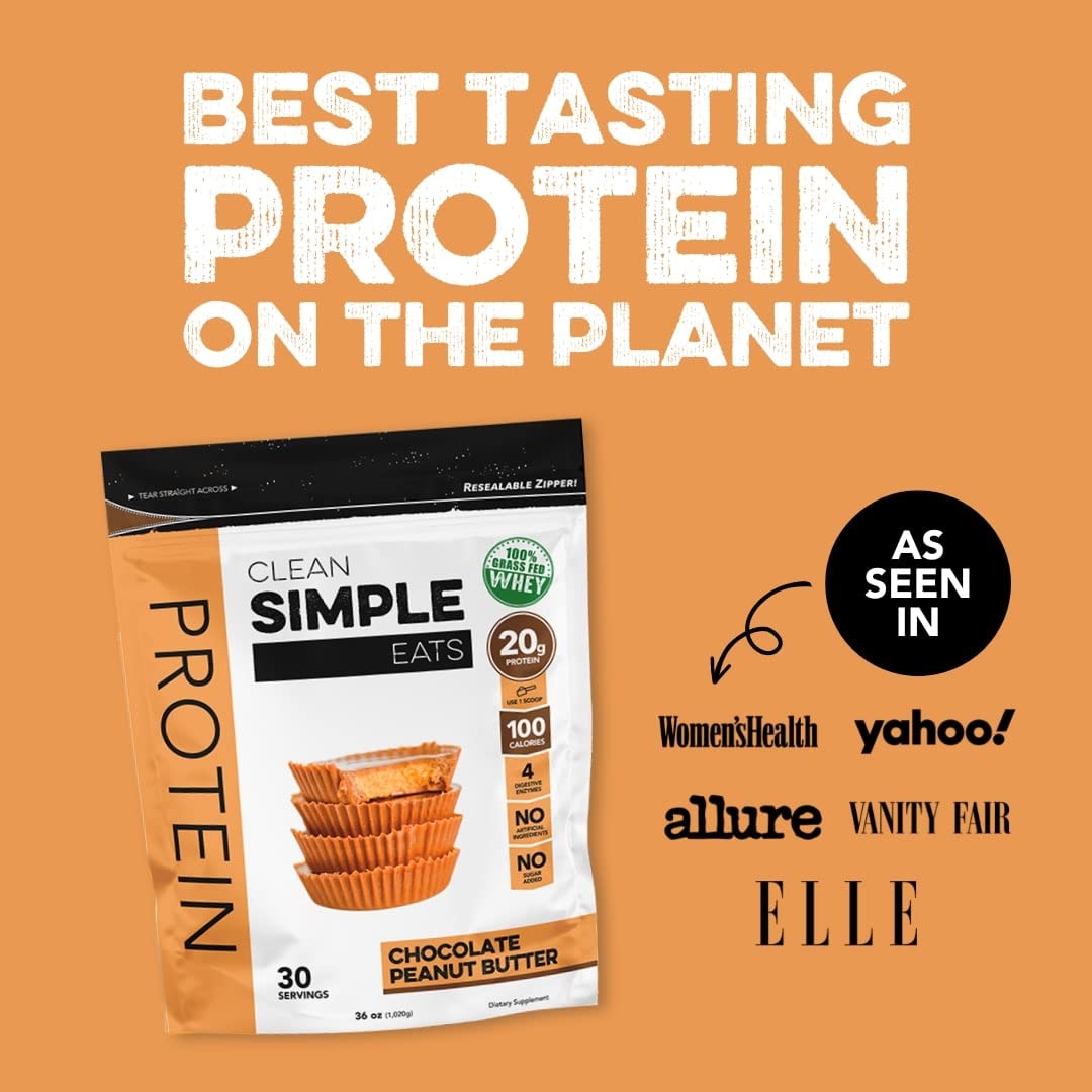 Clean Simple Eats Chocolate Peanut Butter Whey Protein Powder, Natural Sweetened Clean Simple EatsUS supplements