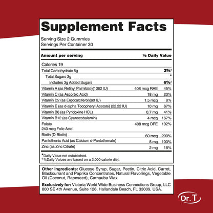 Dr. T Kids Multivitamin Gummies – Daily Vitamins for Kids Ages 2+, with A, C, D, E, B & Folic Acid – Supports Bone Strength, Immunity & Overall Health Dr. TUS supplements