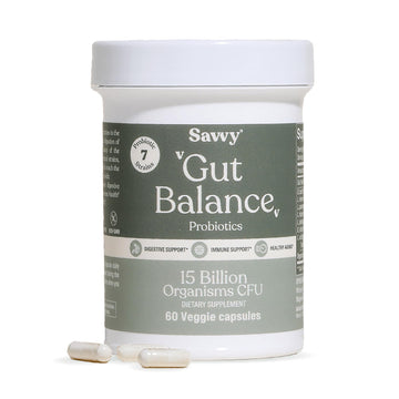 SAVVY Gut Balance Probiotics for Women & Men, 15 Billion CFU, 7 Clinically Studied Strains, Digestive Health, Immune Support, Bloating Relief, 60 Vegan Capsules, Non GMO, Sugar-Free SAVVYAu supplements