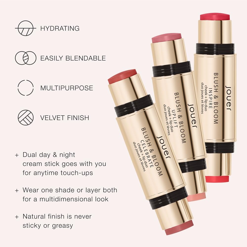 Jouer Blush & Bloom Cheek + Lip Duo - Hydrating Cream Blush Stick for Lip and Cheek Tint - Moisturizing Rose Hip and Squalane Oil Formula, Celebrate JouerAu supplements