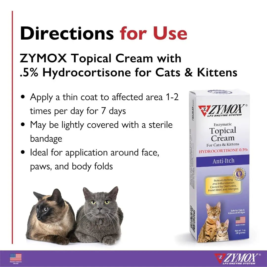 Zymox Cat & Kitten Topical Cream w/ .5% hydrocortisone - 1 oz. Tube Zymoxnz supplements