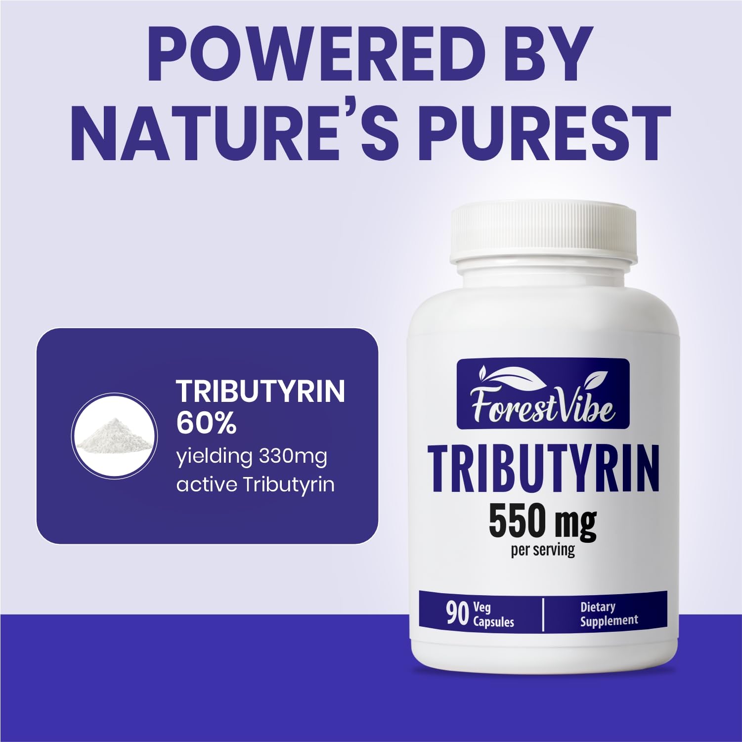 ForestVibe Tributyrin Supplement 550mg, Advanced Butyrate Form for Gut Health, 60% Standardized, More Effective Delivery Than Sodium Butyrate, 90 Capsules, Non-GMO & Gluten Free Postbiotic Supplement ForestVibeAu supplements