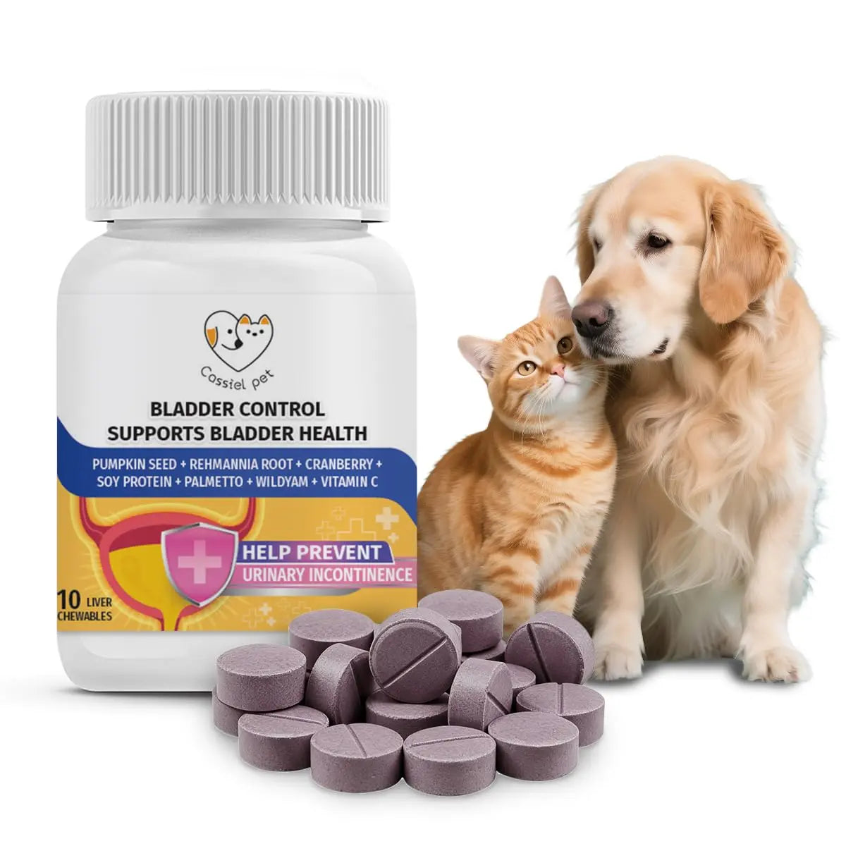 Cassiel Pet Bladder Supports Chews for Urinary Tract Health, Infection Treatments, Bladder Health, Dog UTI, Bladder Stones, Incontinence Support, Urinary Pain Relief for Cat & Dog 10 Chews (1 Bottle) Cassiel petAu supplements