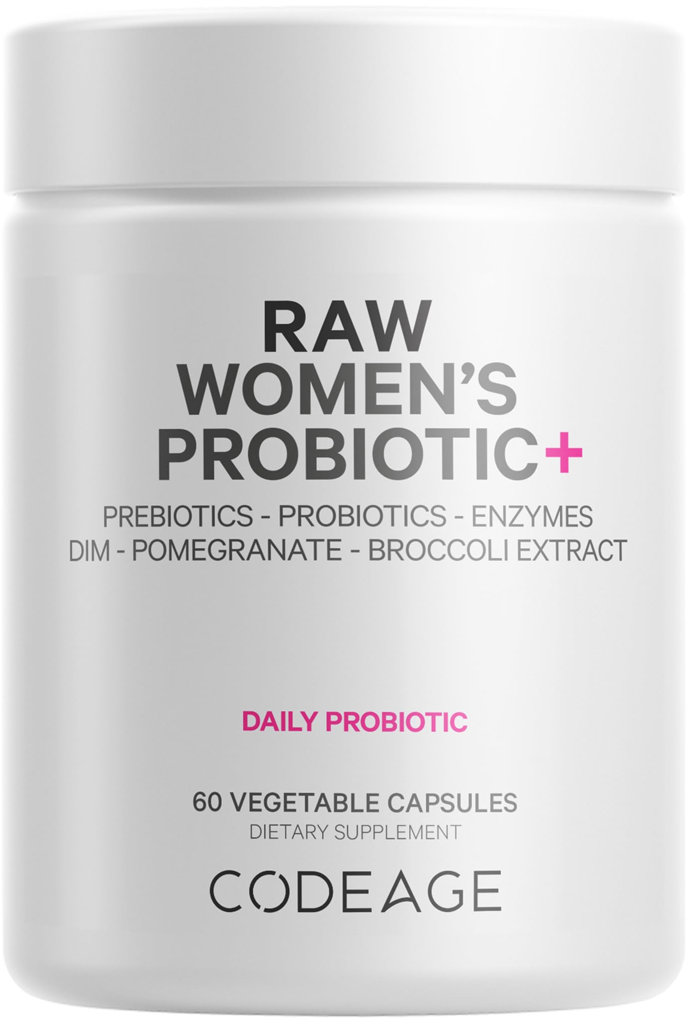 Codeage Raw Women’s Probiotic+ Supplement - 34 Probiotic Strains, 100 Billion CFUs, Digestive Enzymes, Prebiotic Blend, DIM, Herbal Extracts, Phytonutrients - Non-GMO - 30 Capsules CodeageAu supplements