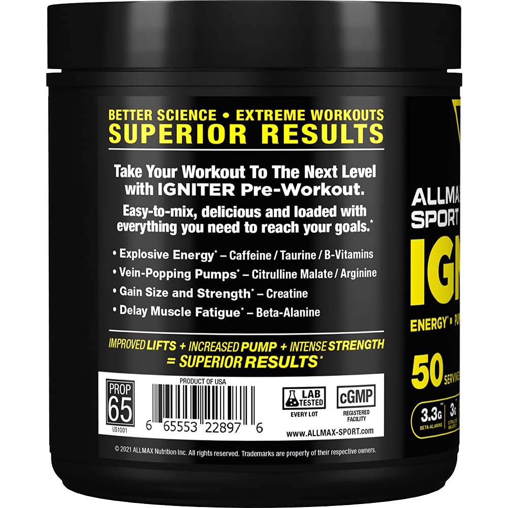 ALLMAX IGNITER Sport, Blue Raspberry - 330 g - Pre-Workout Formula - with Caffeine ALLMAX NutritionAu supplements