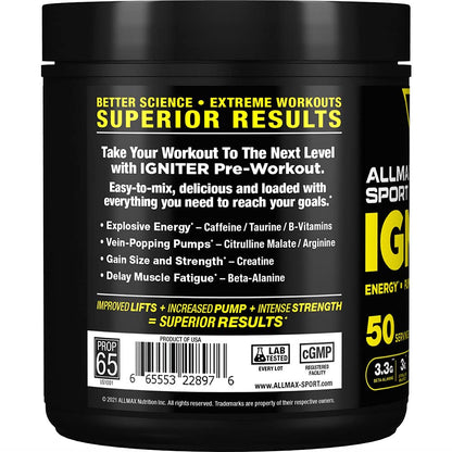 ALLMAX IGNITER Sport, Blue Raspberry - 330 g - Pre-Workout Formula - with Caffeine ALLMAX NutritionUS supplements