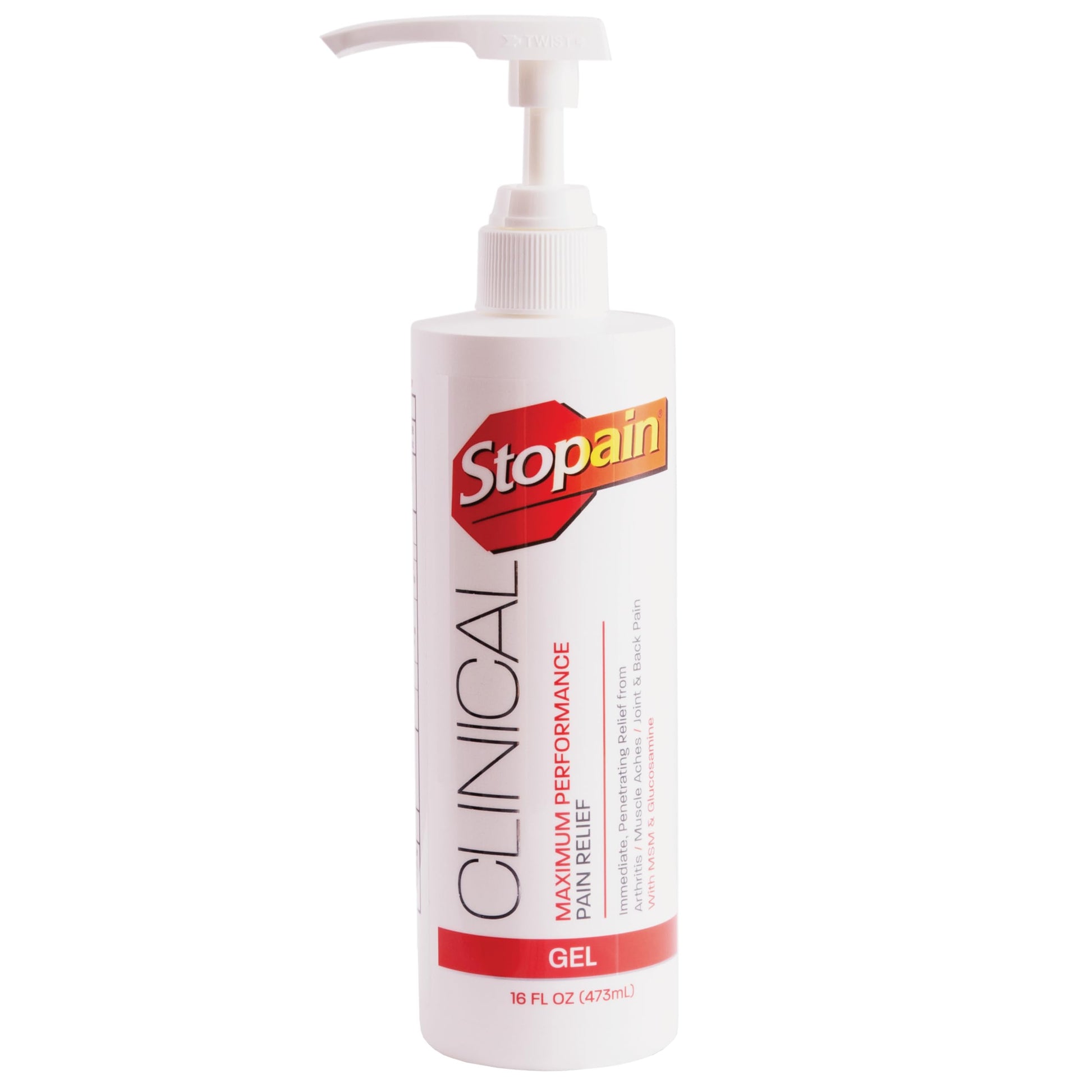Stopain Clinical Pain Relief Gel 16 oz - Professional Formula for Arthritis, Knee, Back & Muscle Pain - Maximum Strength Gel for Joint & Nerve Pains with 10% Menthol Plus Glucosamine - Made in USA StopainAu supplements