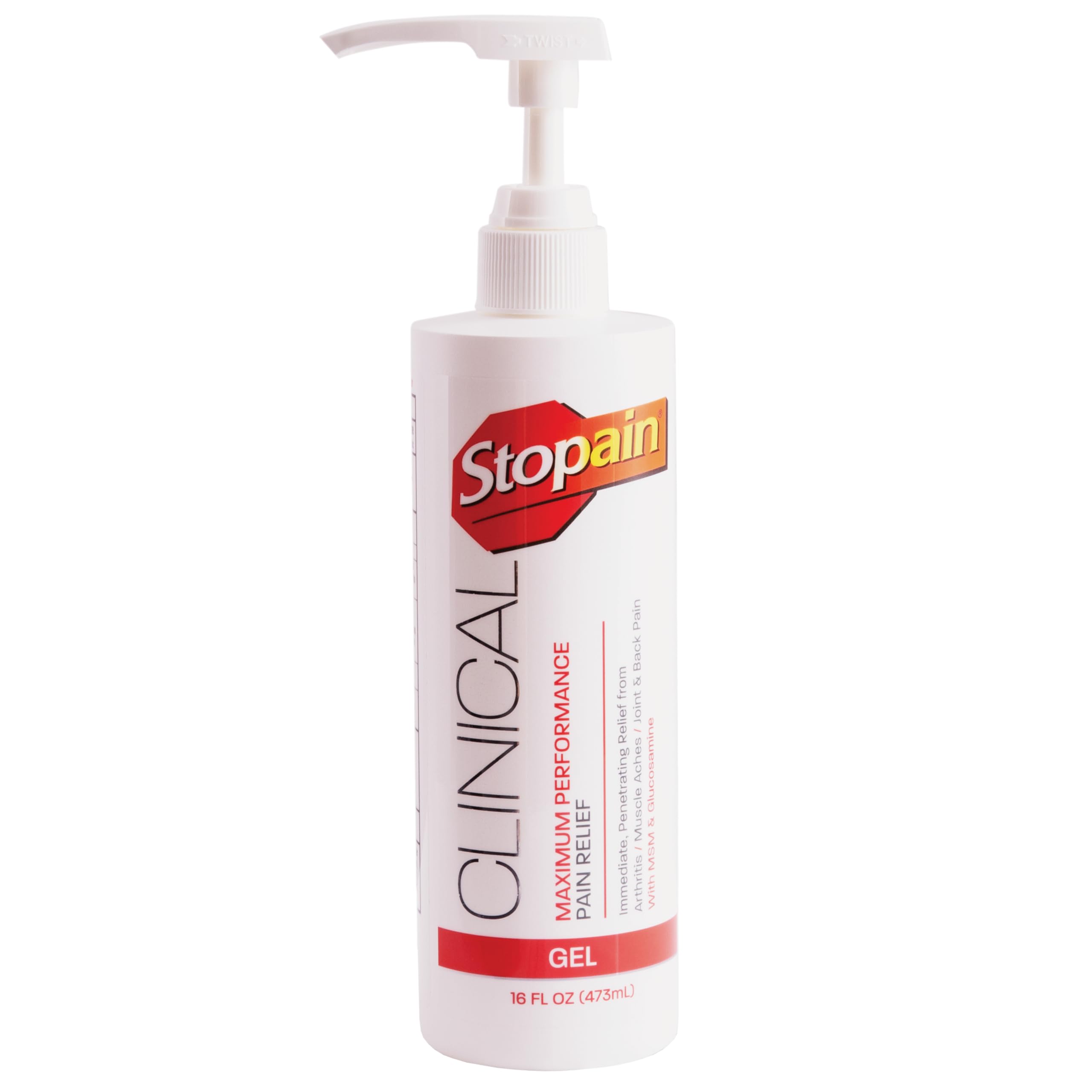 Stopain Clinical Pain Relief Gel 16 oz - Professional Formula for Arthritis, Knee, Back & Muscle Pain - Maximum Strength Gel for Joint & Nerve Pains with 10% Menthol Plus Glucosamine - Made in USA StopainAu supplements