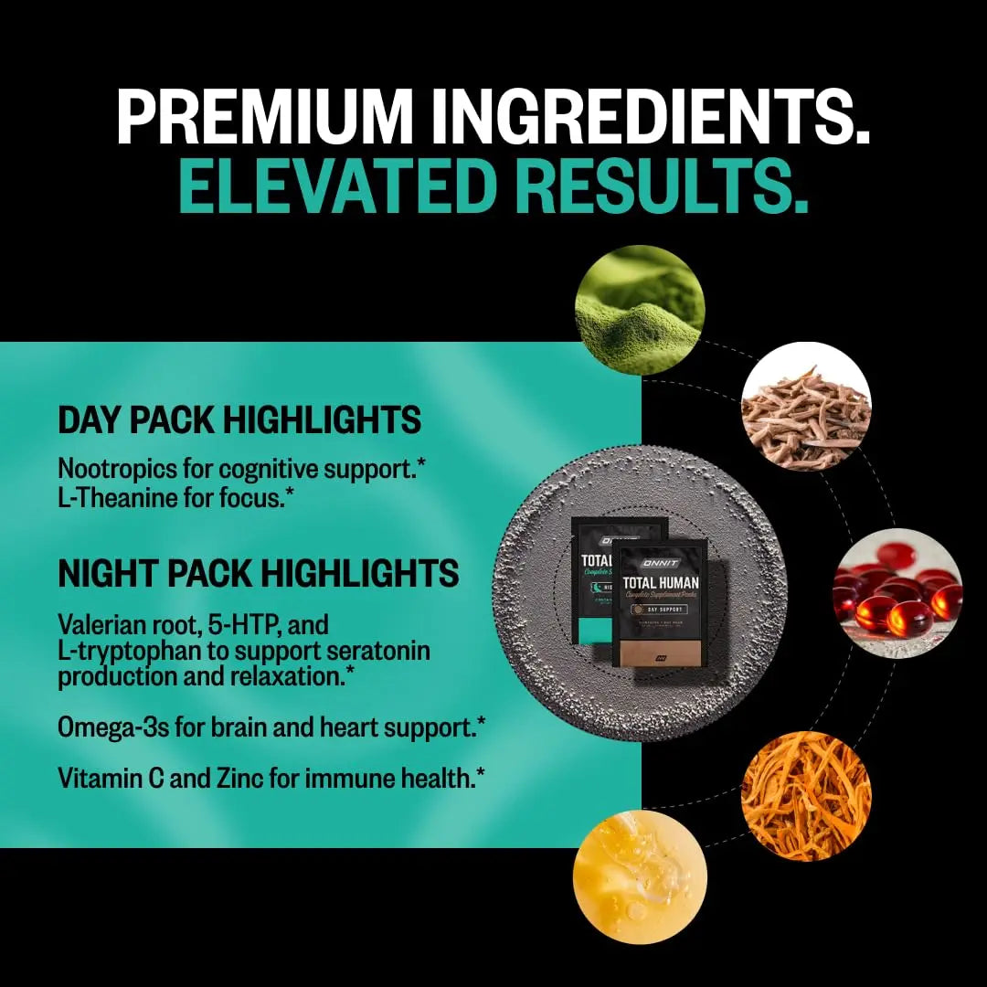 ONNIT Total Human Adult Multivitamin Dietary Supplement Comprehensive Capsule Packs with Day and Night Support ONNITAu supplements