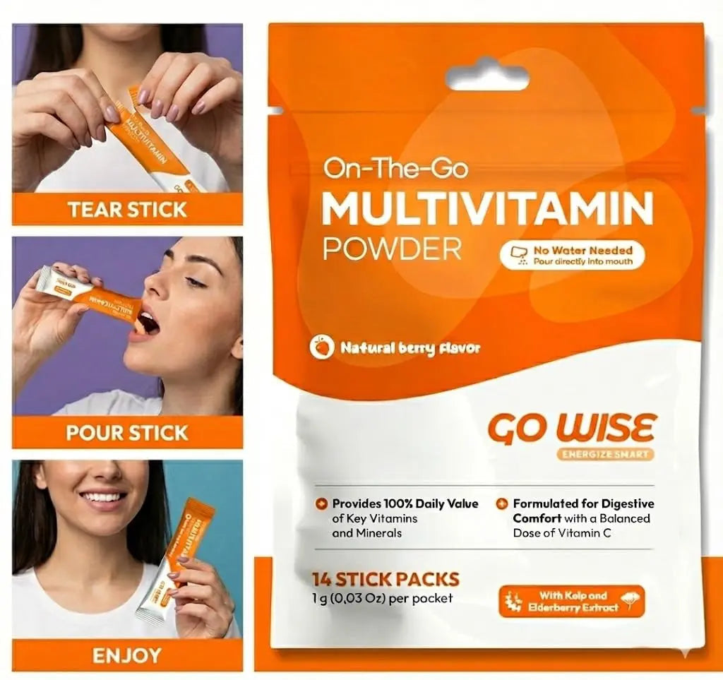 Go Wise On The Go Multivitamin Powder, 14 Vegan Daily Vitamin Packets for Men & Women, Natural Berry Flavor Go WiseAu supplements