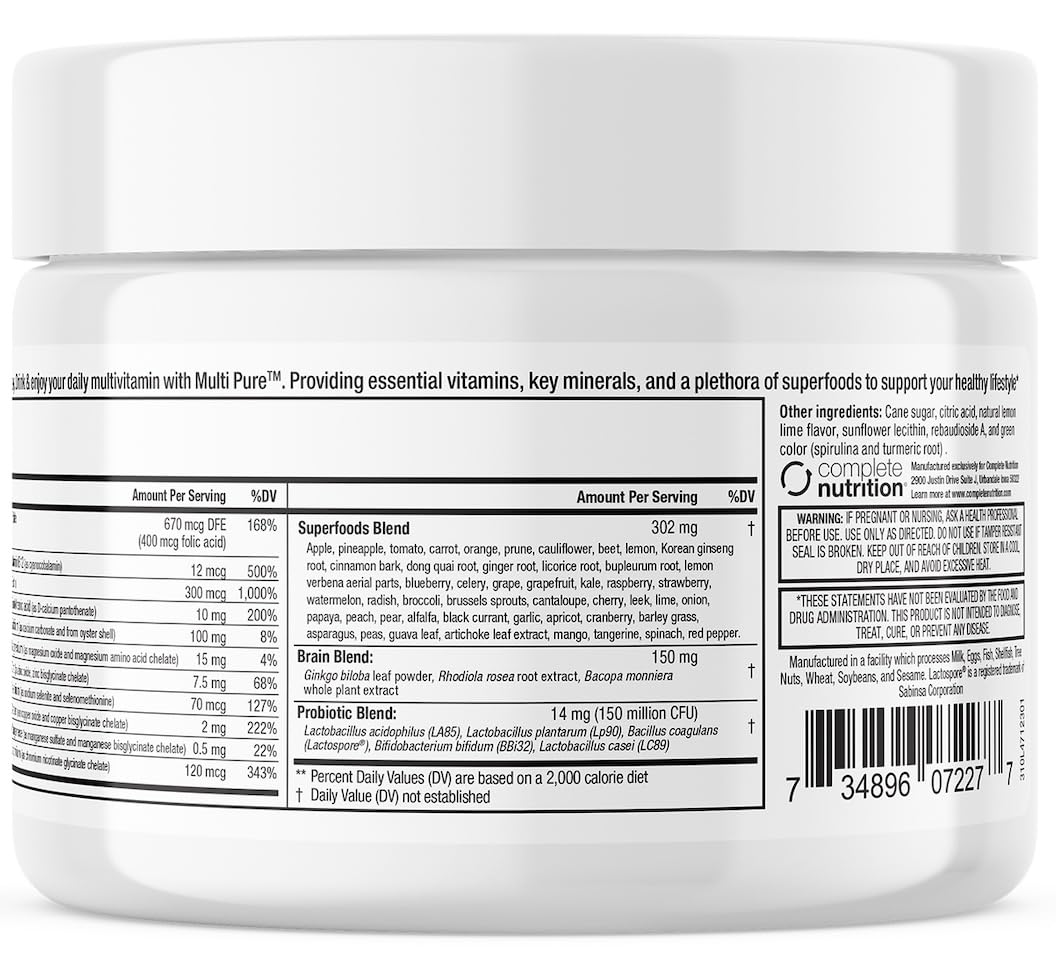 Reclaim Multi Pure Lemon Lime, Immune Support, Vitamin C, Vitamin B Complex, Probiotic, Superfood Powder, Calcium, Magnesium Oxide, (30 Servings) (Lemon Lime) Complete NutritionAu supplements