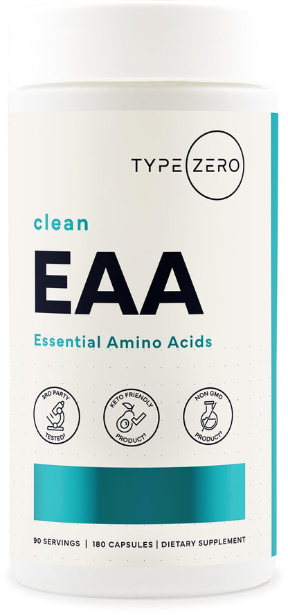 Type Zero Clean EAA Capsules (1,200mg per Serving), Essential Amino Acids Supplement with 9 EAAs, 180 Capsules, 90 Servings Type ZeroUS supplements