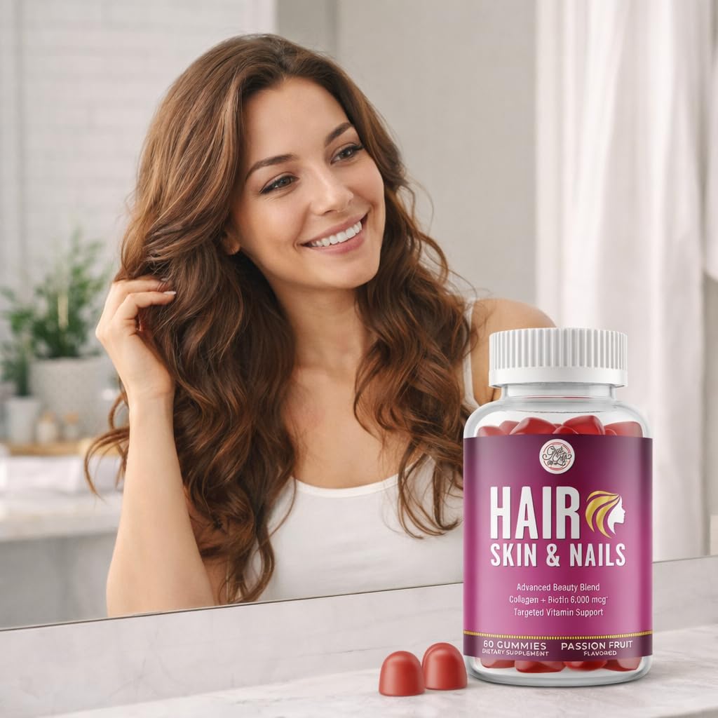 Grab The Gold Hair Skin & Nails Vitamins for Women | Gummies with 6000mcg Biotin & Collagen | 10 Essential Vitamin & Minerals | Gluten-Free, Non-GMO, Passion Fruit Flavor | 1 Month Supply, Made in USA Grab The GoldAu supplements