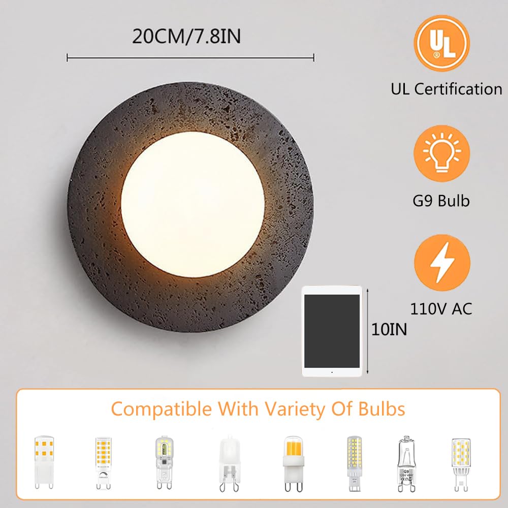 BFFGKGL Modern Natural Black Travertine Hallway Wall Sconce Nordic Creativity Round Transmittance Glass Bedside Wall Light Japanese Minimalist Aisle Wall Lamp For Living Room Stairs Living Room Balcon BFFGKGLAu supplements