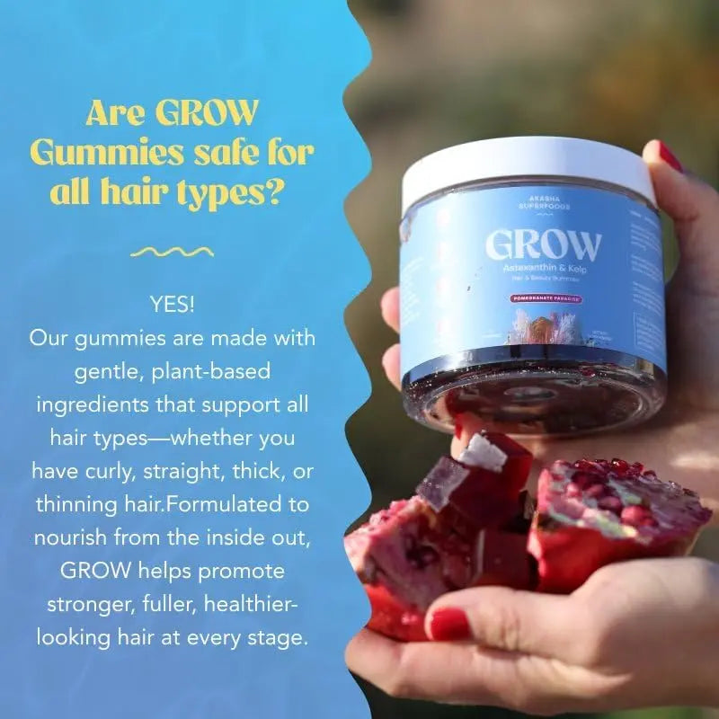 Akasha Superfoods Grow Hair & Beauty Gummies, Supplement with Zinc, Vitamin E, Astaxanthin, Kelp, & Pumpkin Seed, Plant Based Gummies for Women & Men Akasha SuperfoodsAu supplements