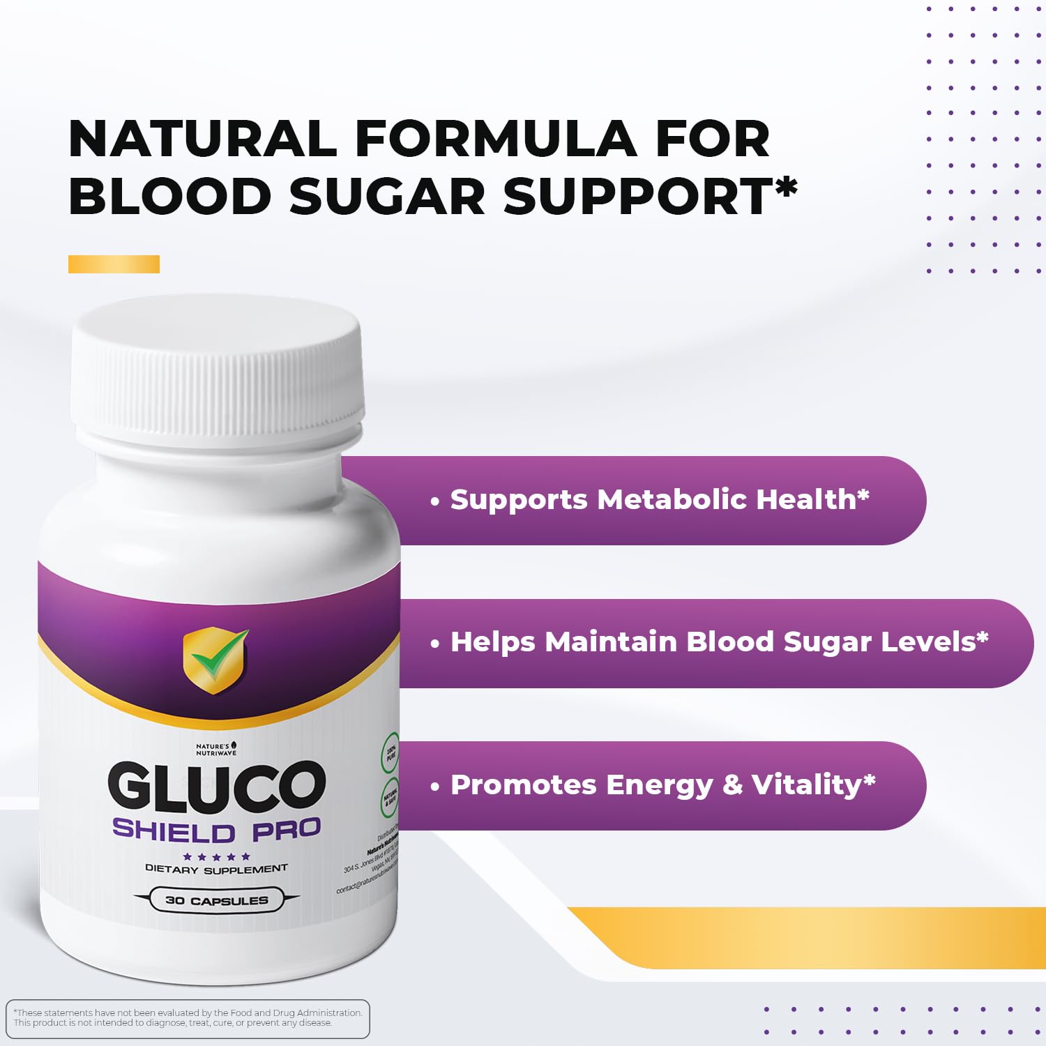 GlucoShield Pro - Natural Supplement with Vitamins B1, B2, B6, Magnesium, Zinc & Calcium | Non-GMO, Stimulant-Free, Easy-to-Take | Made in the USA, GMP-Certified | 30 Capsules, 3 Month Supply Nature’s NutriWaveAu supplements