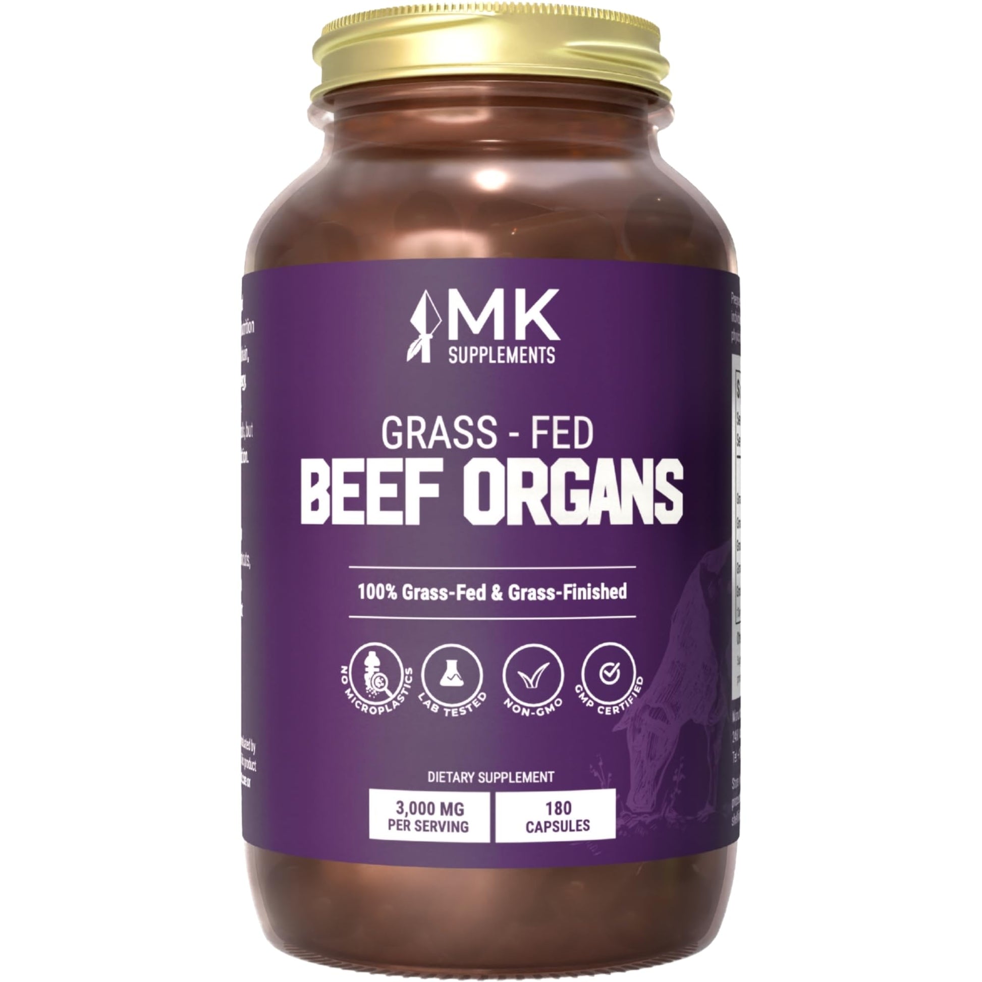 MK Supplements Grass-Fed Beef Organs Capsules | 5 Organs in Nature-Identical Ratios | B12, Copper & Heme Iron | Regeneratively Raised | 150 Capsules MK SupplementsAu supplements