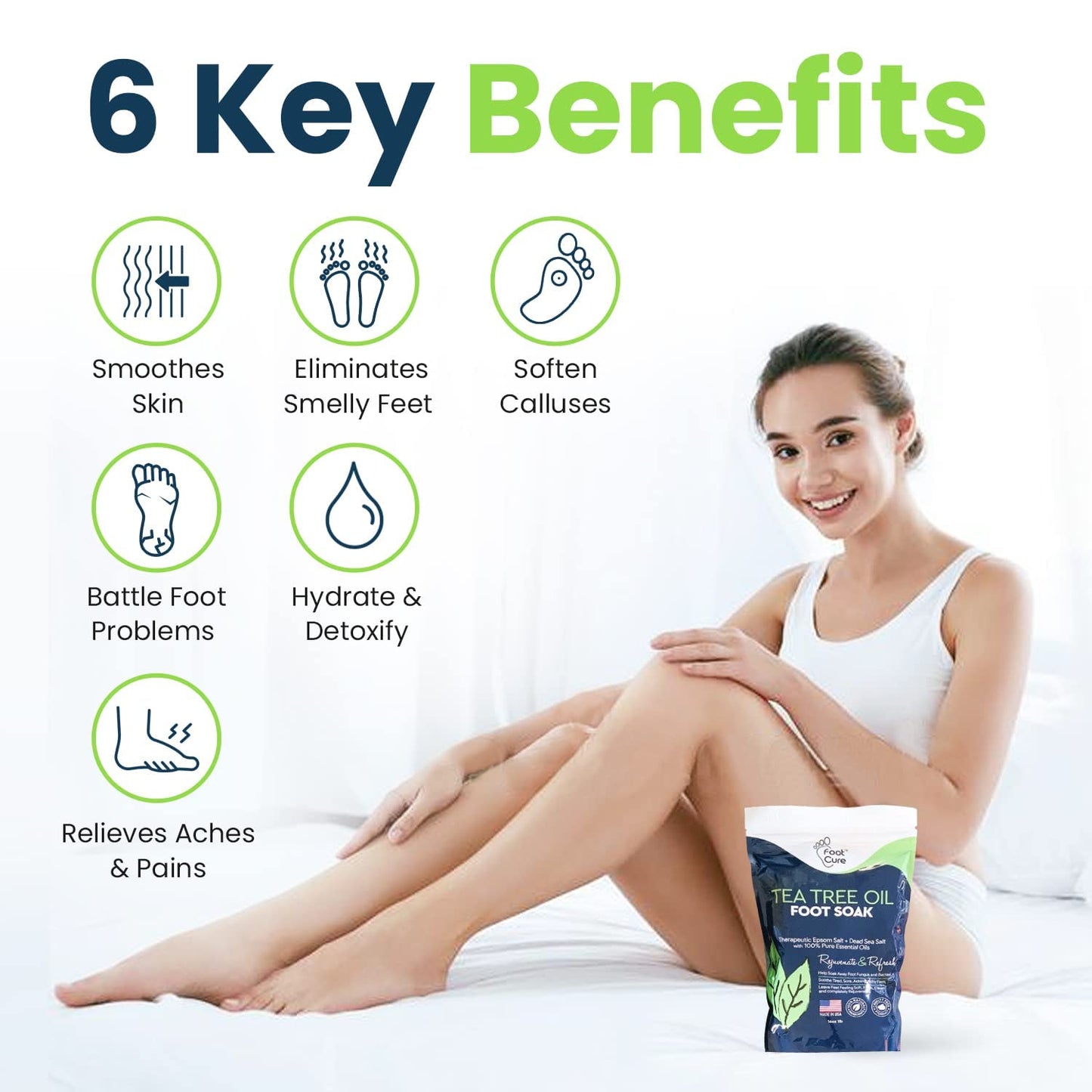 Tea Tree Oil Foot Soak with Epsom Salt - Best Toenail Fungus Treatment, Athletes FOOT CUREUS supplements