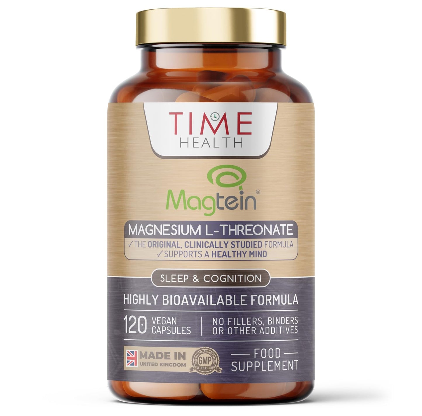 Magtein® Magnesium – 120 Capsules – High Strength 2100mg – Highly Bioavailable Time HealthUS supplements
