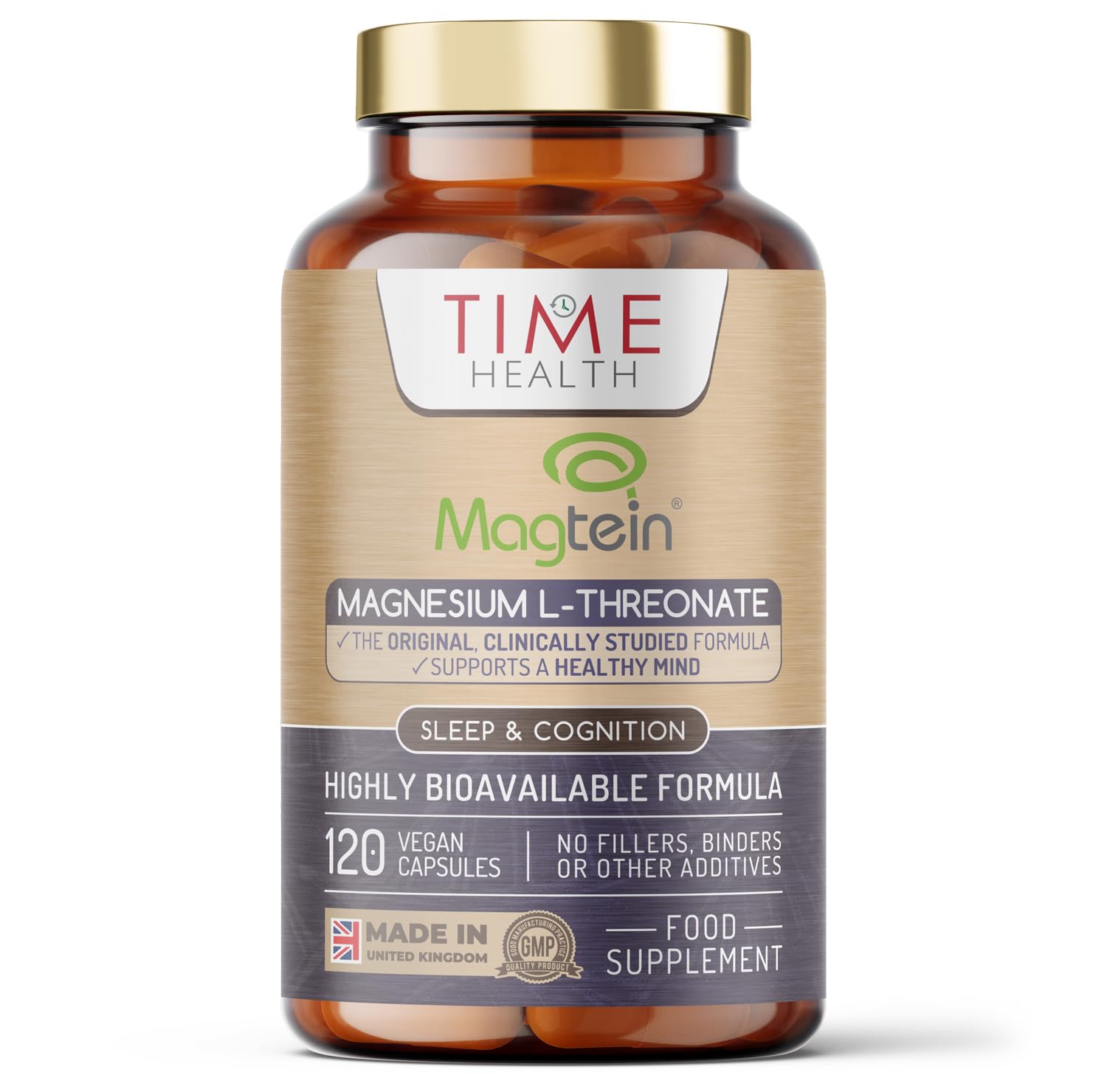 Magtein® Magnesium – 120 Capsules – High Strength 2100mg – Highly Bioavailable Time HealthUS supplements