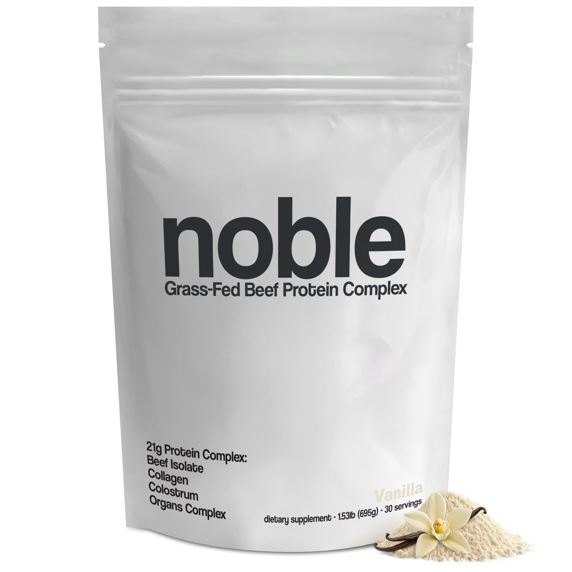 Noble Grass Fed Beef Protein Powder | Beef Protein w/Collagen, Colostrum, Organ Blend | Carnivore, Keto Friendly | Whey, Gluten Free | Muscle, Gut Health, Skin, Joint Support | 30 Servings, Vanilla Noble OriginsAu supplements