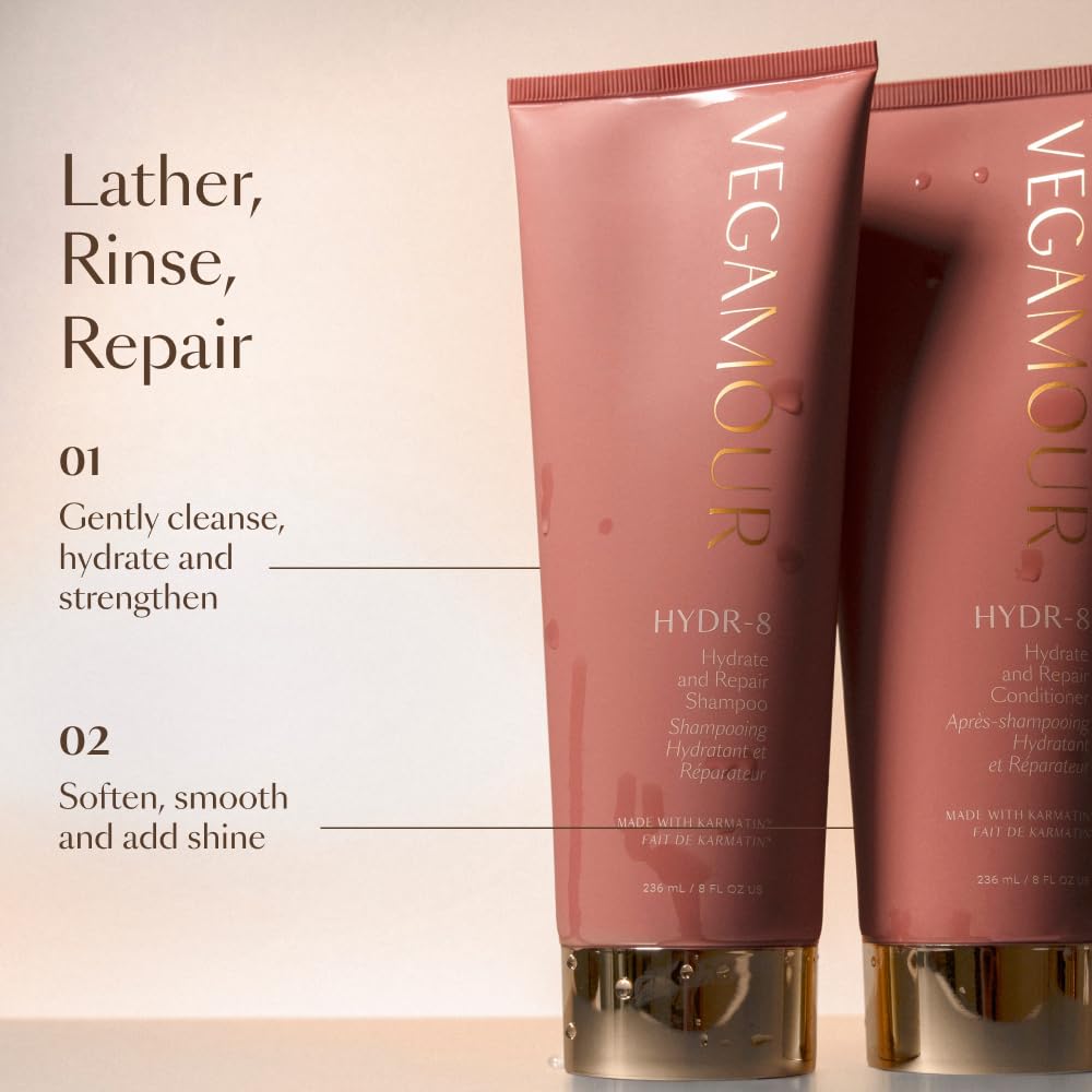 VEGAMOUR HYDR-8 Hydrate and Repair Shampoo and Conditioner Kit | Cleanses and Strengthens Dry, Damaged Hair with Amino Acids and Karmatin™ | Clean, Vegan, Cruelty-Free, Clinically Proven, Color Safe VEGAMOURAu supplements