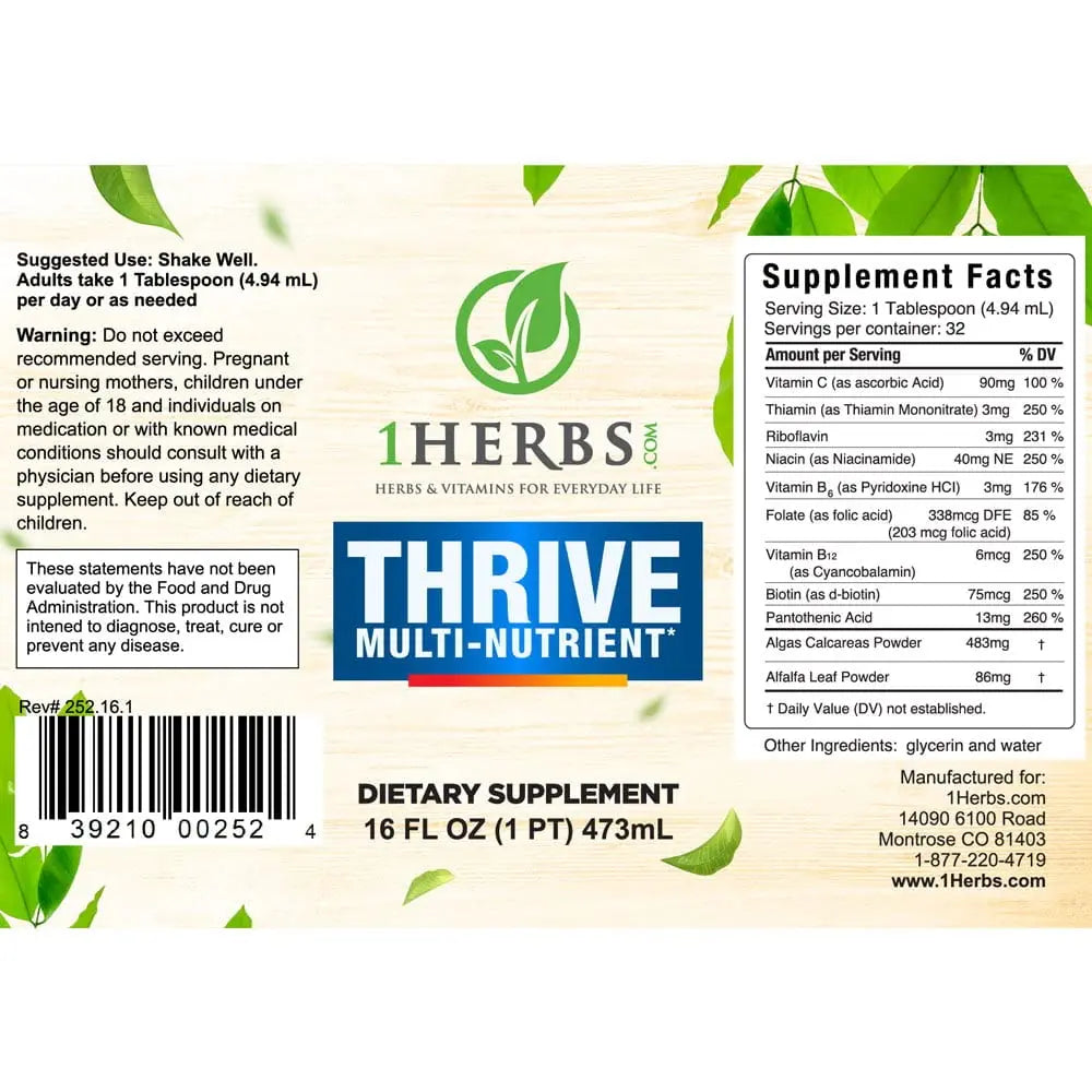 Thrive Multi-Nutrient Liquid - Alcohol Free Daily Multivitamin with Liquid Vitamin C and Vitamin B Complex – Vital Nutrients for Immune Support 1HerbsAu supplements