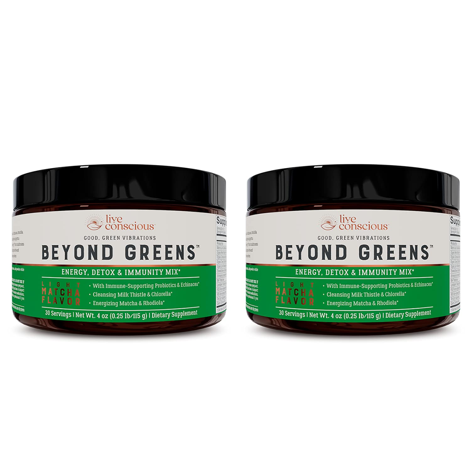 Live Conscious Beyond Greens Concentrated Superfood Powder - Matcha Flavor w/Chlorella, Echinacea, Probiotics for Immune Support & Energy - 30 Servings (2-Pack) Live ConsciousAu supplements