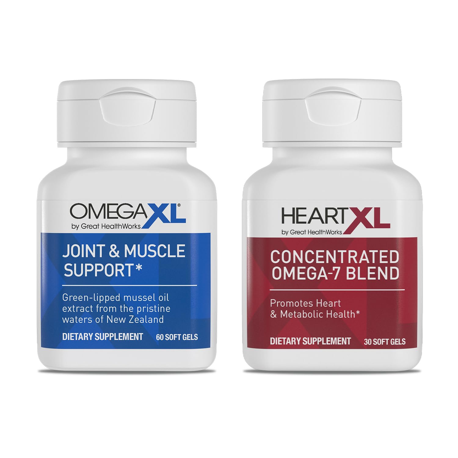 OmegaXL Joint Support Supplement - Natural Muscle Support, Green Lipped Mussel Oil, Soft Gel Pills, Drug-Free, 60 Count + HeartXL 30 Count, High Potency Omega-7 Blend OmegaXLAu supplements