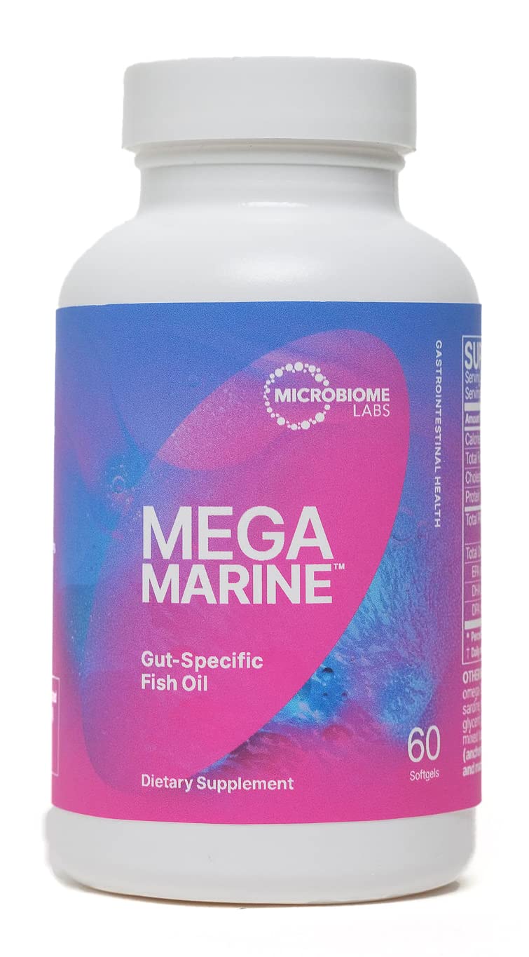 Microbiome Labs MegaMarine Omega 3 Fish Oil Supplements - Gut-Specific EPA DHA Omega 3 Supplement with DPA for Gut Health - Support Immune & Gut Barrier Function (60 Softgels) Microbiome LabsAu supplements