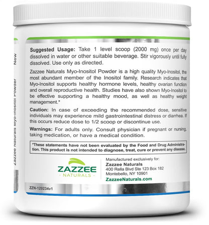 Zazzee Myo-Inositol Powder, 6 Month Supply, 183 Servings, 2000 mg per Serving ZazzeeUS supplements