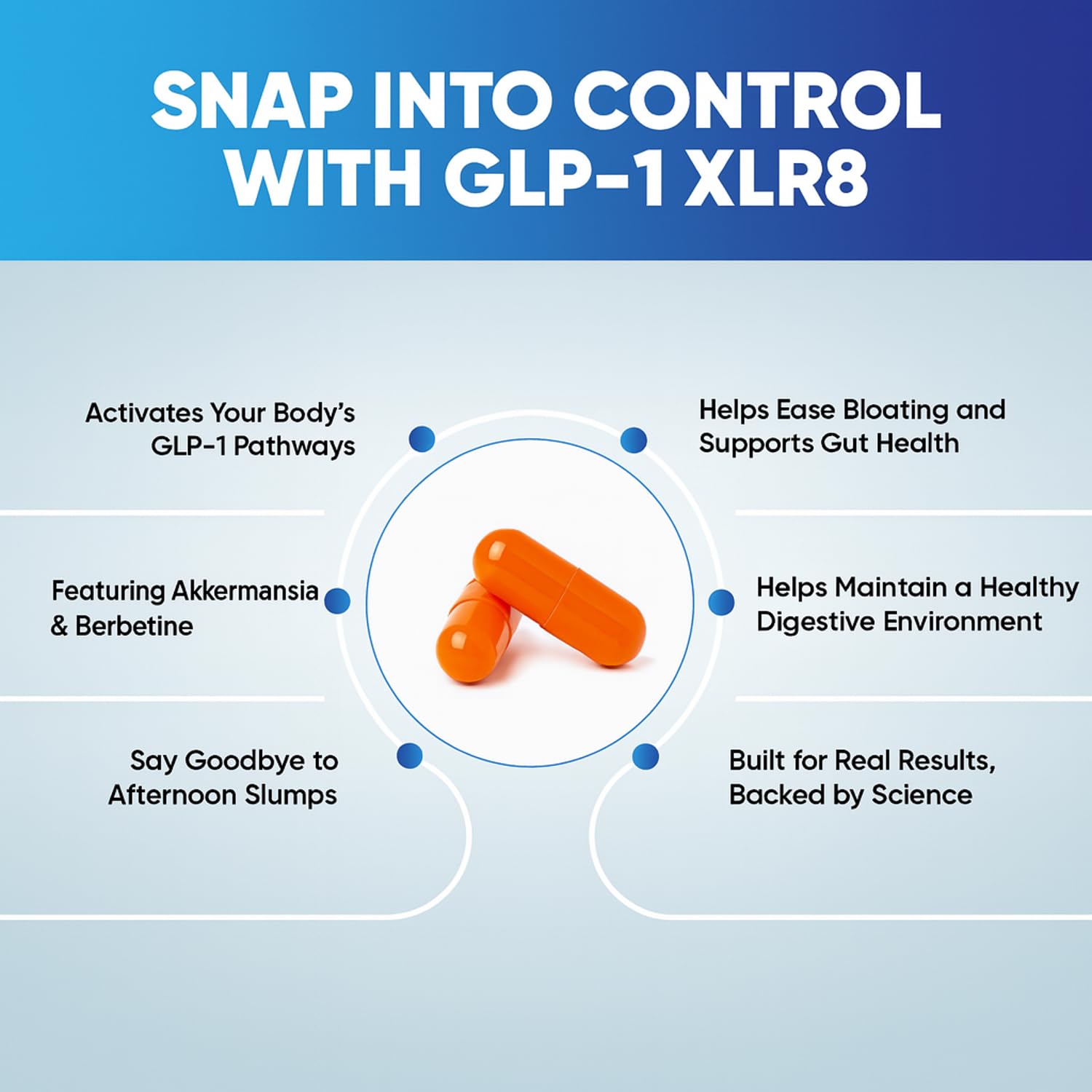 GLP-1 XLR8 Supplement for Weight Loss, Digestion, Constipation, Bloating Relief with Akkermansia 2.6 Billion AFU Live Prebiotic Probiotic Postbiotic Gut Health + Berberine for Women Men 60 Capsules Snappy ScriptsAu supplements