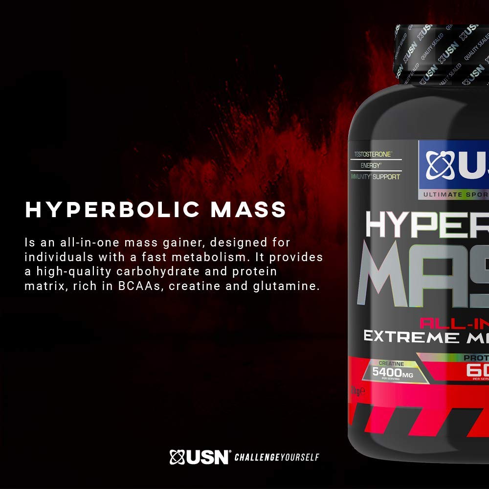 USN Hyperbolic Mass Strawberry 6kg: High Calorie Mass Gainer Protein Powder for Fast Muscle Mass USNAu supplements