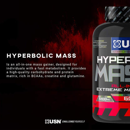 USN Hyperbolic Mass Strawberry 6kg: High Calorie Mass Gainer Protein Powder for Fast Muscle Mass USNUS supplements
