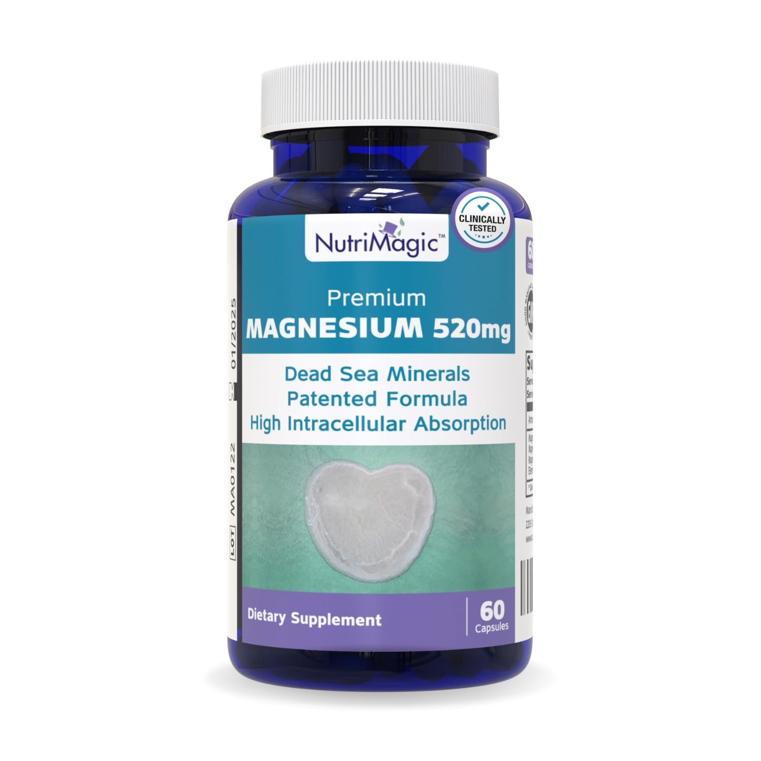 NutriMagic 520mg Patented High Absorption Elemental Magnesium from Oxide, Dead Sea Minerals Complex (1 Bottle, 2-Month Supply (60 Capsules)) NutriMagicAu supplements