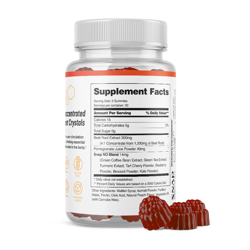 Snap Supplements Nitric Oxide Beet Root Gummies - Support Healthy Blood Circulation Snap SupplementsUS supplements