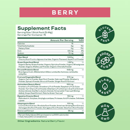 Bloom Nutrition Super Greens Powder Smoothie Mix, 15 Stick Packs - Probiotics Bloom NutritionUS supplements