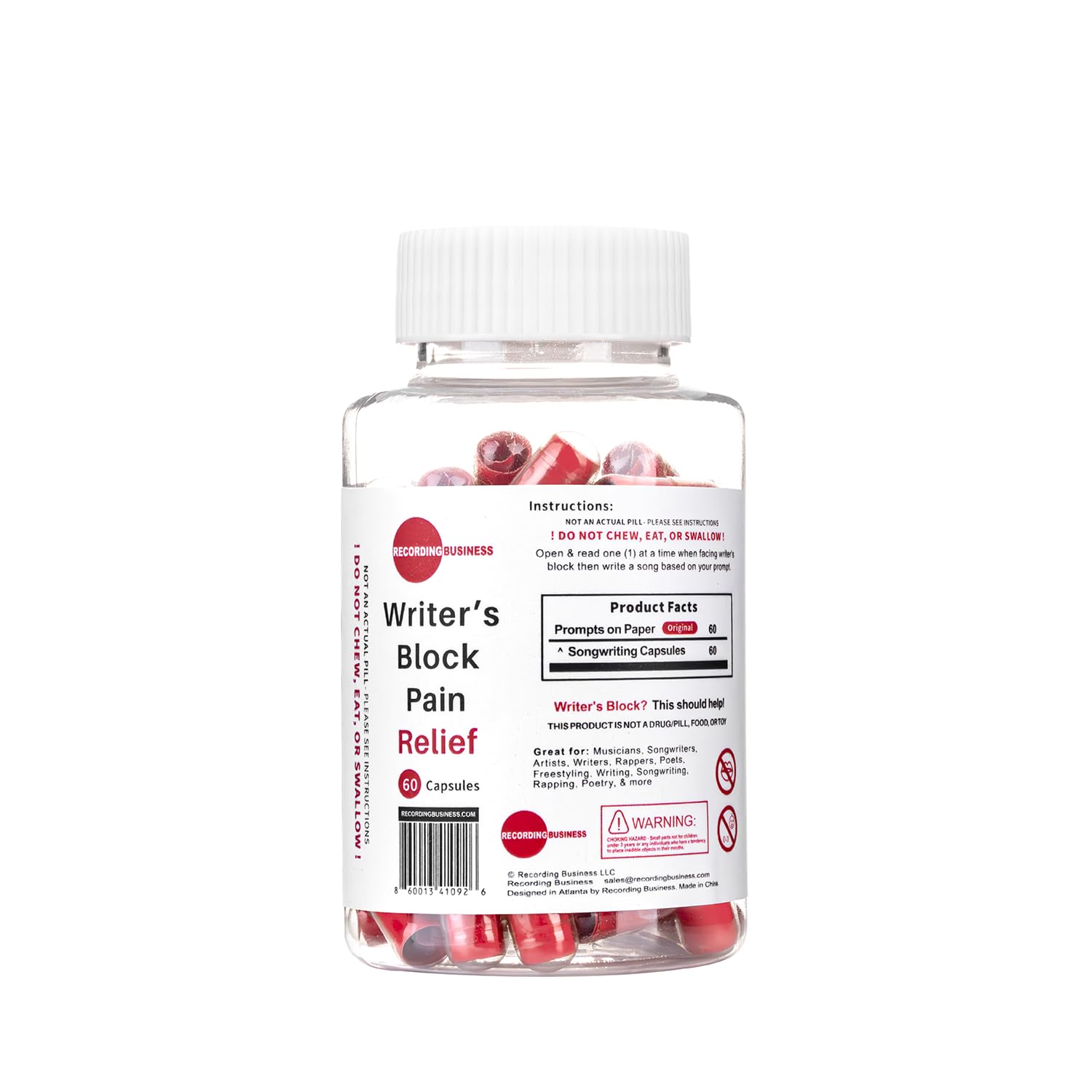 Recording Business Writer's Block Pain Relief (60 Original Songwriting Prompts in Capsules) for Artists/Musicians, Songwriters, & Poets Recording BusinessAu supplements