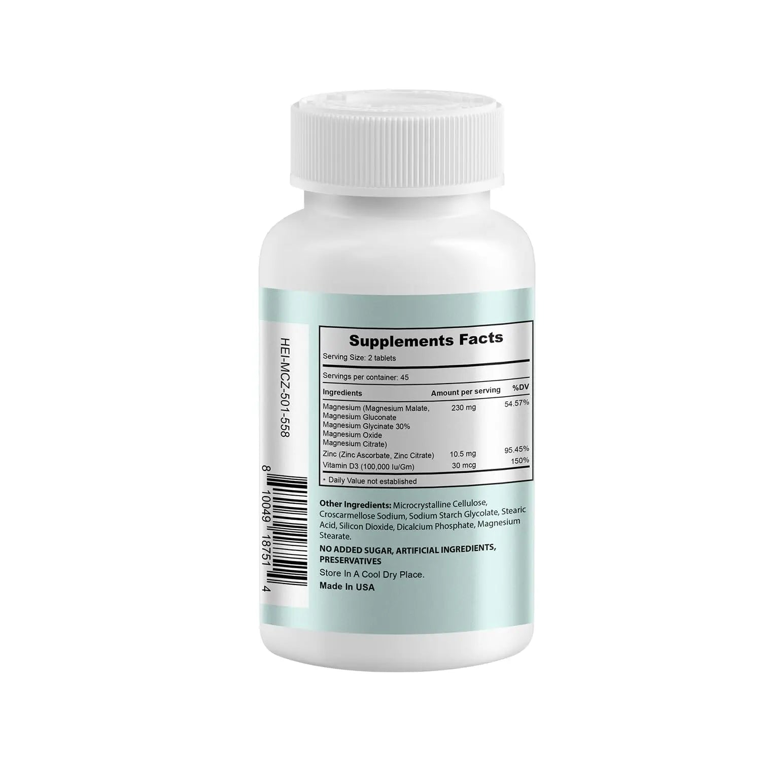 Heivy Magnesium Complex, Magnesium Glycinate, Citrate, Malate, Oxide, Gluconate with Zinc and Vitamin D3, Magnesium Supplement for Muscle, Nerve, Heart, Bone Support, High Absorption, 90 Tablets Heivynz supplements