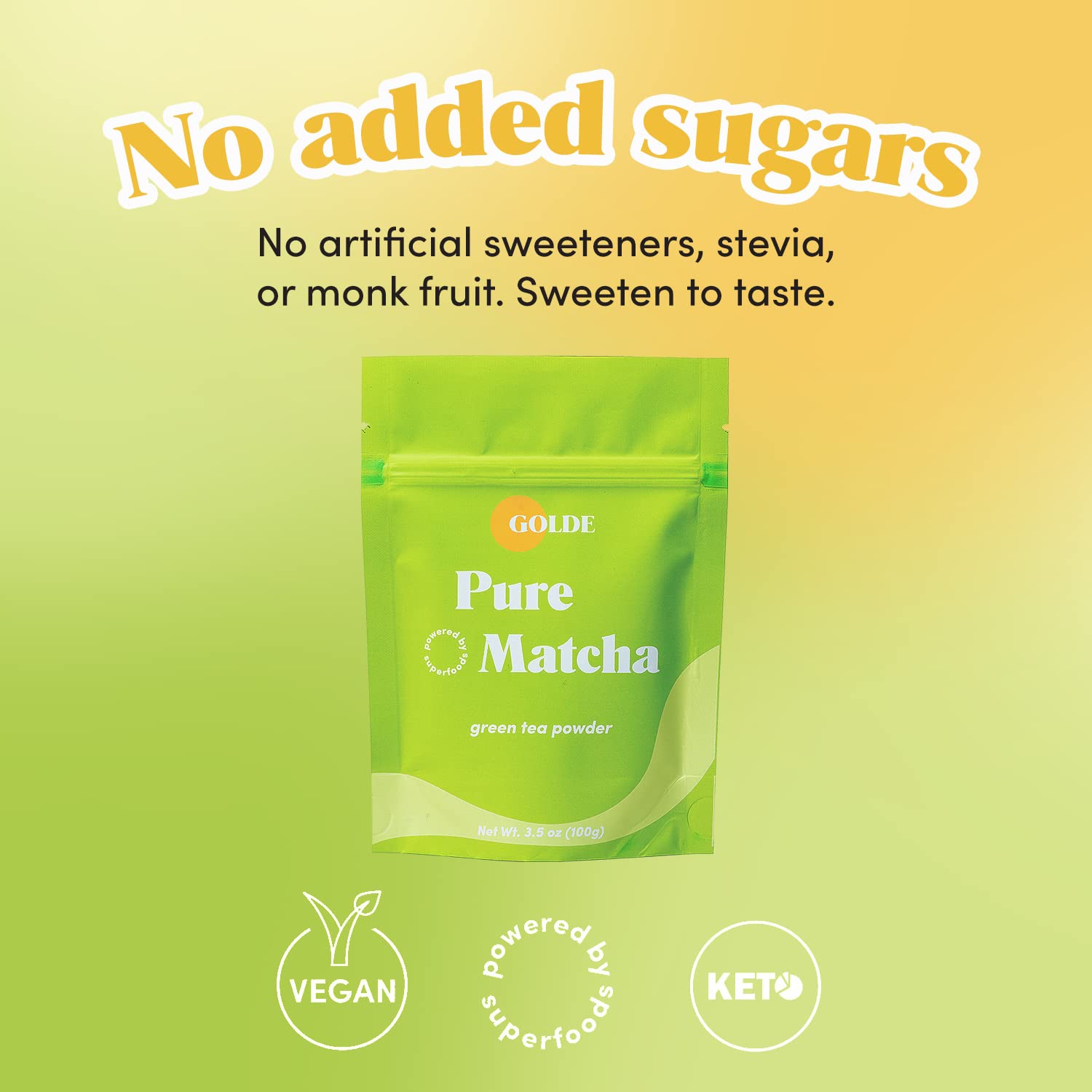 GOLDE - Pure Matcha - Ceremonial Grade Matcha Powder - Green Tea Superfood w/L-Theanine & Antioxidants - 60mg Caffeine - Jitter Free Energy - 100g Pouch GOLDEAu supplements