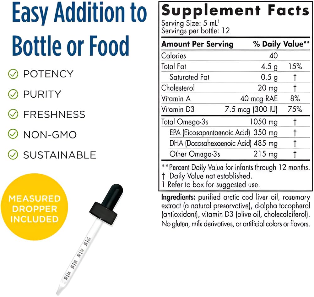 Nordic Naturals Baby’s DHA, Unflavored - 2 oz - 1050 mg Omega-3 + 300 IU Vitamin D3 - Supports Brain, Vision & Nervous System Development in Babies - Non-GMO - Servings May Vary Nordic NaturalsAu supplements