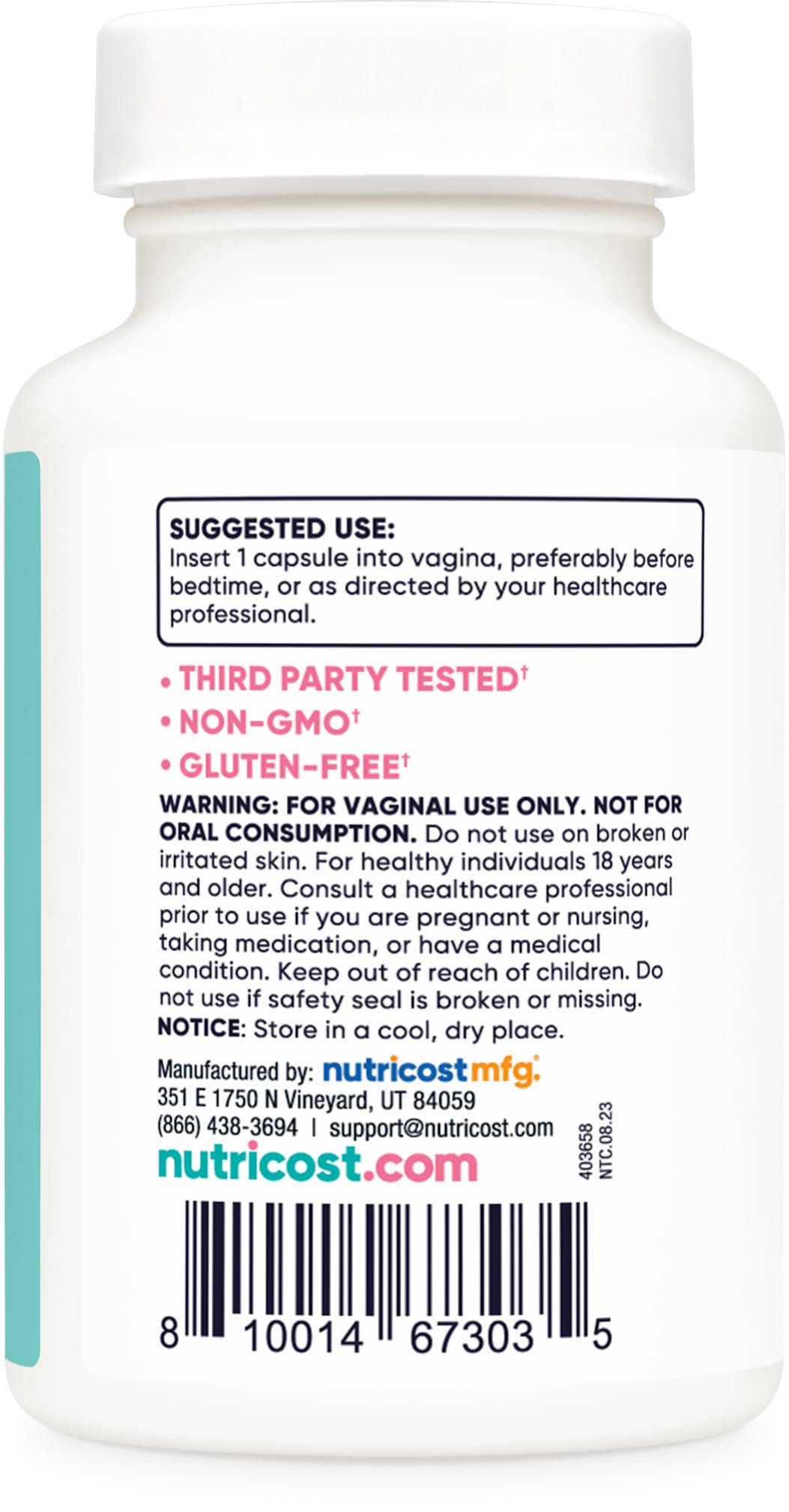 Nutricost Boric Acid 600mg, 30 Capsules - Vaginal Suppository - Non-GMO - for Women NutricostAu supplements